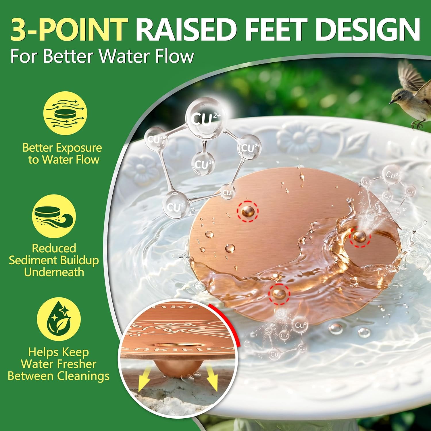 2 Pack Bird Bath Copper Disk, 0.6mm Thick 99.9% Copper Disk for Outdoor Bird Baths, Bowls, Fountains, All-Season Use