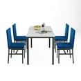 thumbnail image 6 of Modern Dining Set for 4, 5-Piece Dining Table and Chairs Set, 1 Table with White Marble Top, 4 Blue Velvet Chairs for Kitchen Dining Room Living Room, 6 of 14
