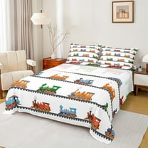 Castle Fairy Colorful Train 4 Pieces Queen Sheet Sets for Boys Teens Men,Steam Engine Ultra Soft Flat Sheet,Railway Railroad Queen Fitted Sheet,Luxury Bedroom Decor