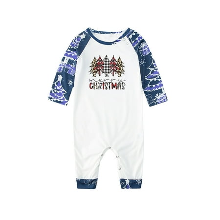 

Honeeladyy Fashionable Christmas Print Family European And American Pajamas Parent-child Suit Baby Blue Clearance under 10$