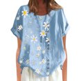 thumbnail image 4 of Innerwin T-Shirt à Imprimé Floral pour Femmes, Col Rond, Confortable, Bleu Ciel m, 4 of 5