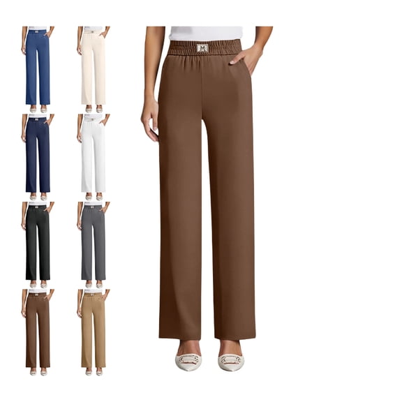 Pants for Women - Drape High Rise Silky Soft Pull-on Comfort Stretch Pants for Women Light Brown L