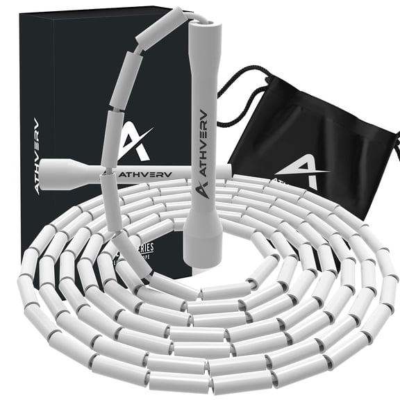 Athverv Polyvinyl Chloride Freestyle Beaded Jump Rope, Skipping Rope For Tricks And Releases | Colour White | Beaded, Adjustable Length