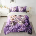 thumbnail image 2 of Manfei Lovely Kitten Bedding Comforter Set 7 Pieces,Flower Floral Full Bedding Set,Purple Beige Fitted Sheet Flat Sheet,Lightweight Room Decor Reversible, 2 of 7