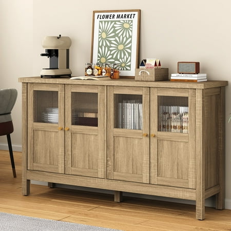 Cozy Home Black Sideboard Buffet Cabinet with Adjustable Shelves and 4 Doors, 60”