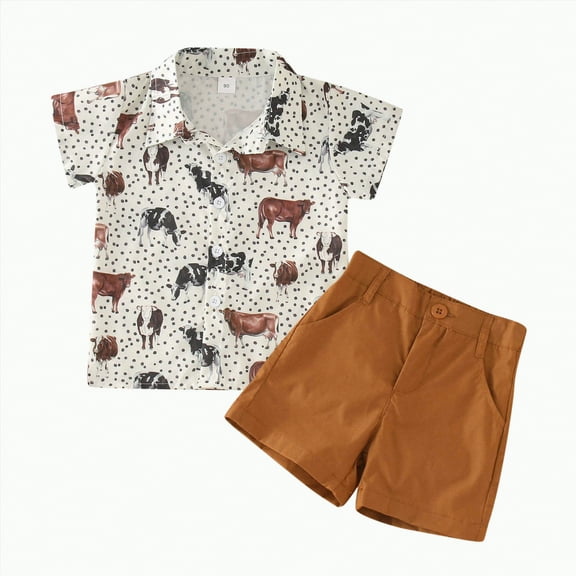 Boys Clothes Toddler Baby Boy Children's Spring Summer Cotton Cow Printed Short Sleeved Sports 6 12 18 24Months 2T 3T T Shirt and Shorts Sets Pjs 2-Piece Set