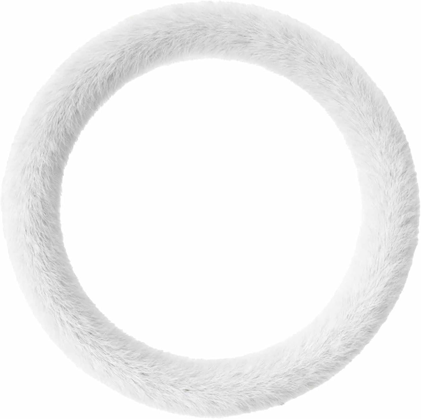 Fuzzy Steering Wheel Cover for Women Men, Wheel Cover for Winter Warm, 15 inch Soft Wool Steering Wheel Protector with Anti-Slip Grip for Cold Weather Driving (White)