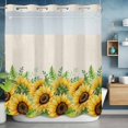 thumbnail image 2 of Summer Sunflower No Hook Shower Curtain with Snap in Liner Country Vintage Farm Yellow Flower Green Leaf Linen Waterproof Bathroom Shower Curtain with See Through Top Window for Bathtub 72" x 72", 2 of 9