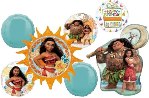 Moana's Birthday Party Supplies 7pc Foil Balloon Bouquet Decorations