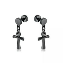 MATROOY Men's Women's Black Egyptian Ankh Cross Drop Dangle Stud Earrings Punk Jewelry