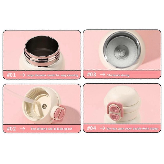 Cute Stainless Steel Water Bottle with Straw 500ML Kawaii Water Bottle for Hot or Cold Drinks Adorable Travel Mug