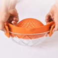 thumbnail image 5 of Paquete de 2 coladores de pasta de silicona con clip, compatibles con sartenes de tamaño universal, material de calidad alimentaria, resistente al calor, color naranja, 5 of 5