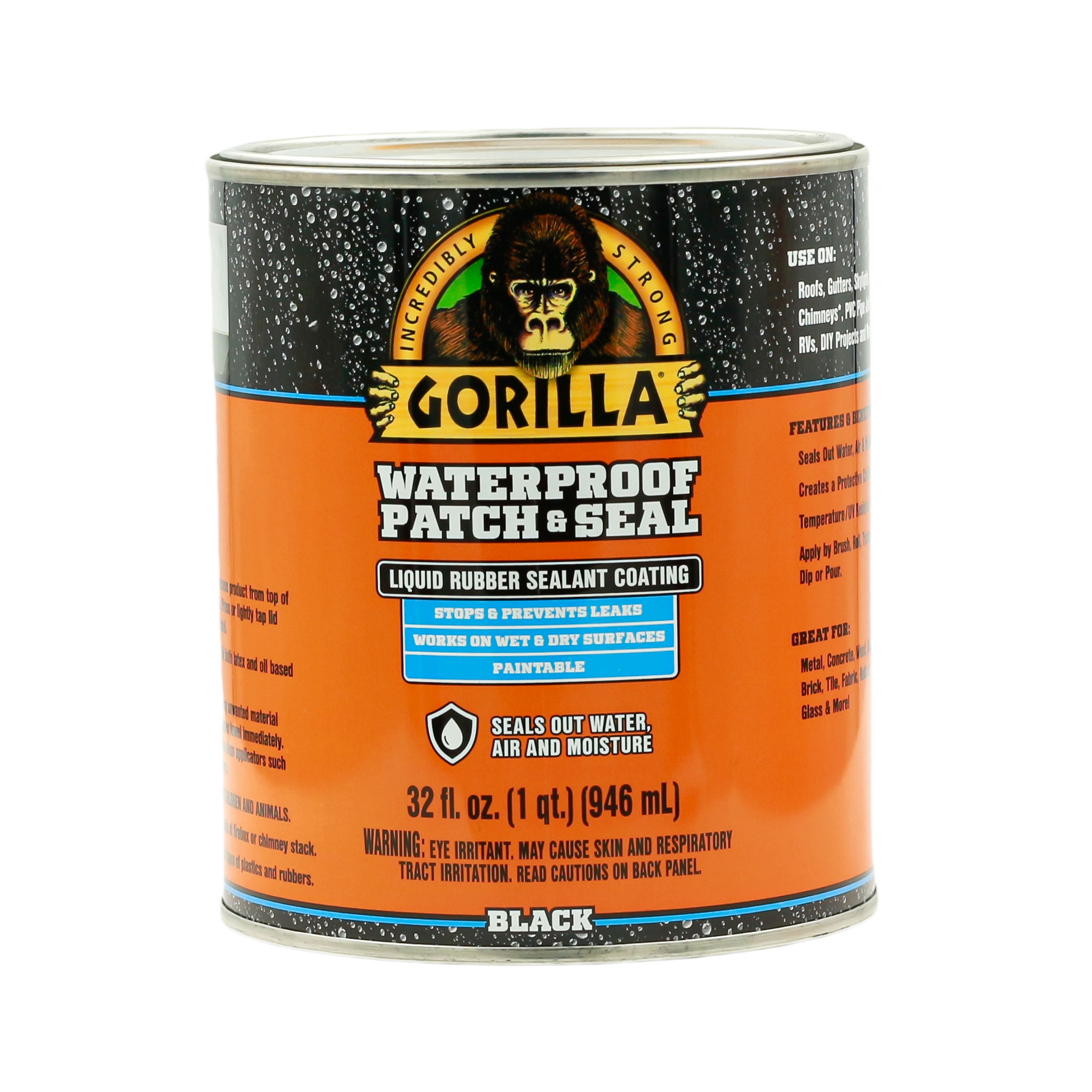 (2 pack) Gorilla Waterproof Patch & Seal Liquid Rubber, Black Sealant, 32 Ounce