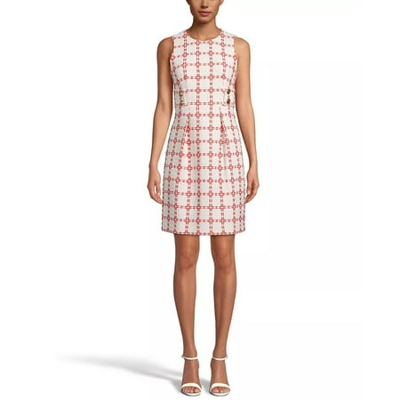 Anne Klein Women's Windowpane Check A-Line Dress White Size 6