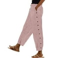 thumbnail image 2 of Women's Casual Pants Women'S Cotton And Linen Striped Elastic Waistband High Waistband Pocket Pants Side Buttons Nine Point Pants Loose Casual Pants Straight Leg Pants,Red Women's Casual Pants XXXXL, 2 of 6