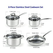 Cook N Home Pots and Pans Stainless Steel, 8-Piece Induction Pot Kitchen Cookware Set, Silver, Oven Safe
