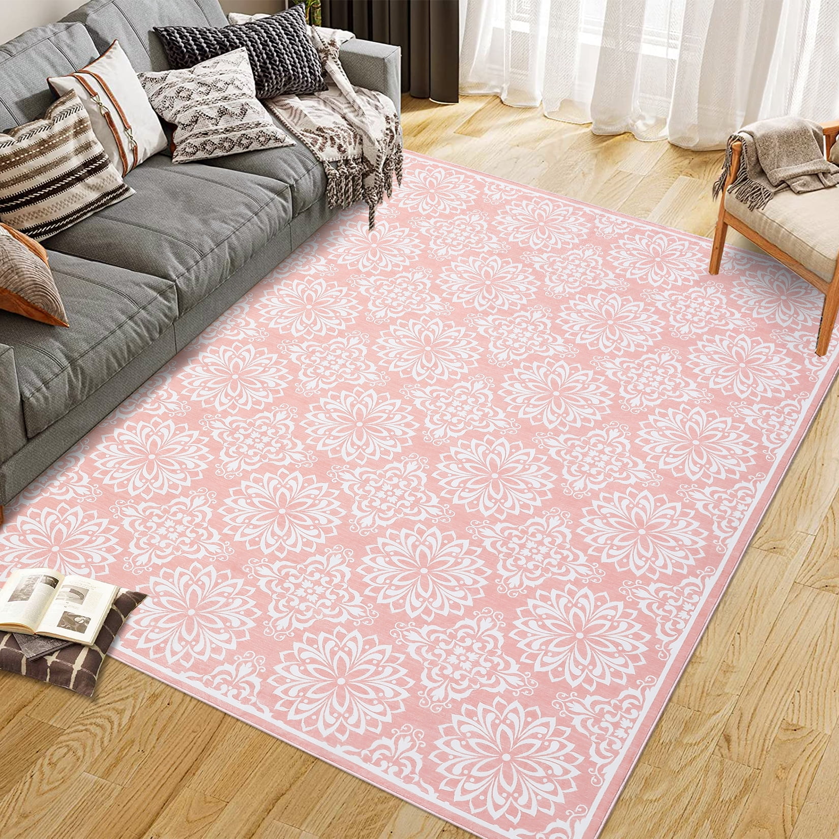 Hasoo 5' x 7' Area Rugs for Living Room Modern Austere European Area Rugs Machine Washable Rugs Bedroom Dining Room Kitchen Carpet Pink