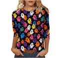 thumbnail image 2 of Uootdi Womens Shirts Crew Neck Halloween Theme Print 3/4 Sleeve T Shirts for Women Loose Fit Casual Holiday Wear Soft Womens Halloween Tops Gift, 2 of 5