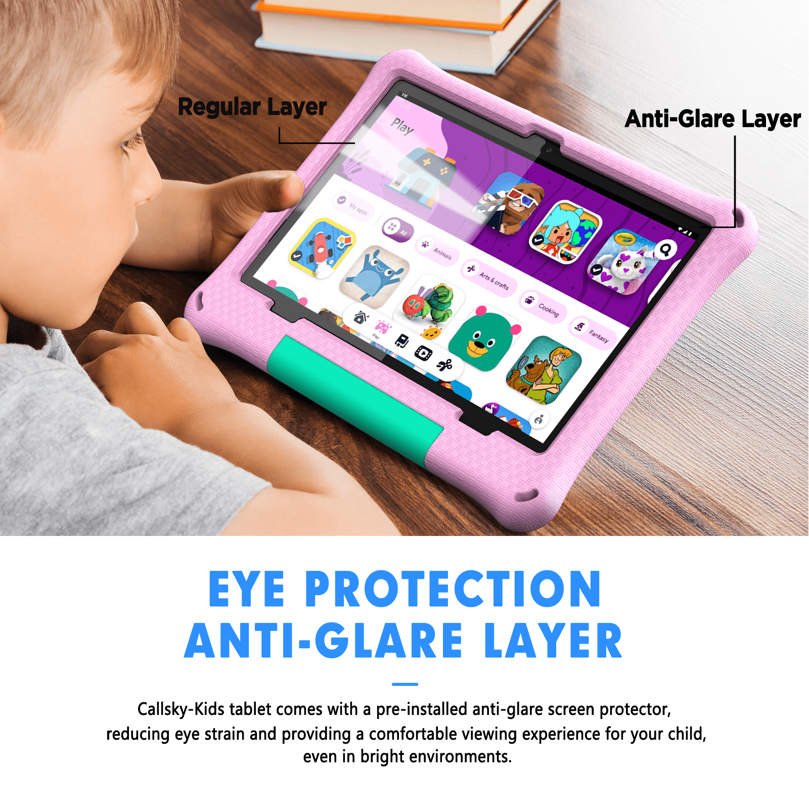 Callsky 10.1" Android 15 Kids Tablet, ABCmouse Authorized Learning App, HD Display, 8-Hour Battery, Parental Controls, Google Kids Space, Pink