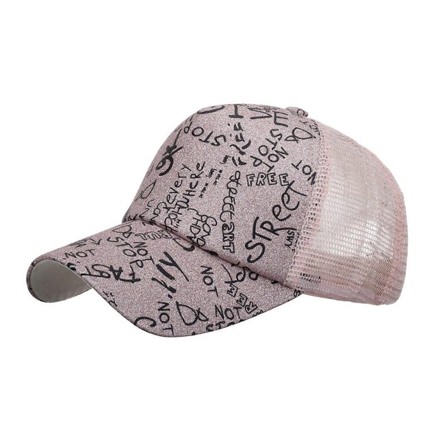 Gorra de béisbol transpirable con letras brillantes para mujer, gorra deportiva ajustable, gorra de moda, gorra de malla brillante para el sol, color rosa