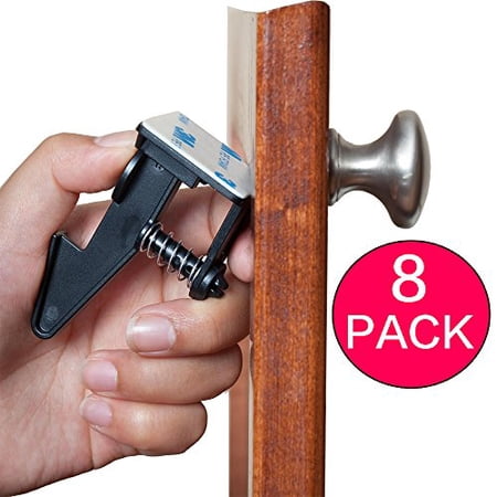 Child Safety Cabinet Latches 8 Pack Quick Easy Install No Tools Drilling or Measuring Universal Baby Proofing Locks