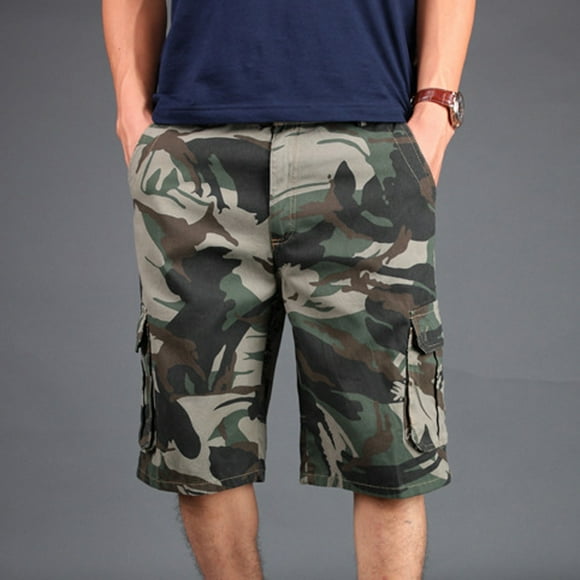 cllios Shorts Cargo Camouflage pour Hommes Taille Élastique Coton Ripstop Shorts Tactiques Shorts Cargo de Travail Camouflage pour l'Extérieur avec Multiples Poches