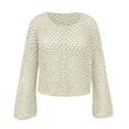 thumbnail image 5 of Crunowin Women's Fashion Sweater, Long Sleeve Hollow Out Knitted Solid Color Crewneck Casual Pullover Tops Beige L, 5 of 6