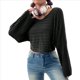thumbnail image 1 of Suéter de Larga con Cuello Redondo para Mujer, Ajustado, de Punto Acanalado, Liso, Moderno, Tipo Pulóver. Negro L, 1 of 8