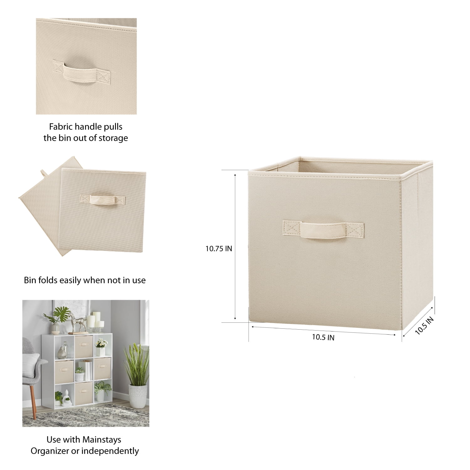 Mainstays Collapsible Cube Fabric Storage Bins, Papyrus Beige, 6 Pack