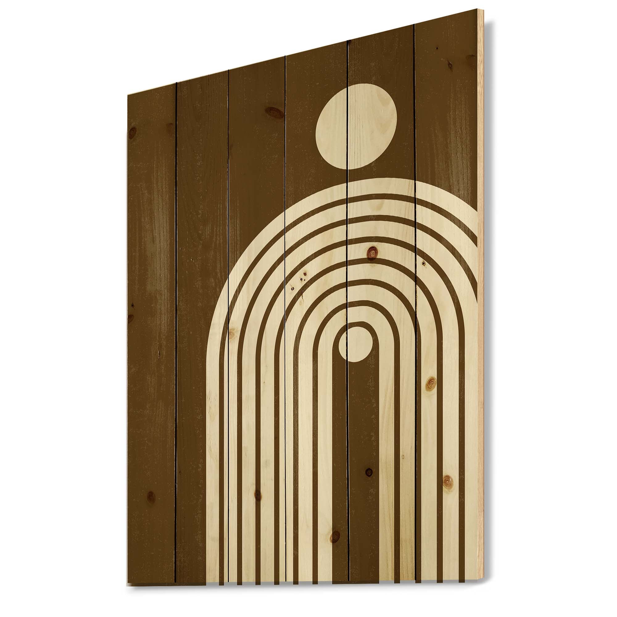 Designart 'Terracotta Minimalist Boho Rainbow With Sun' Modern Print on Natural Pine Wood