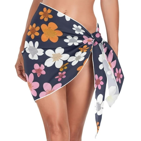 Small Flowers Women Coverups Beach Cover Up Chiffon Swimsuit Bikini Wrap Short Skirt Beach Slit Tie Waist