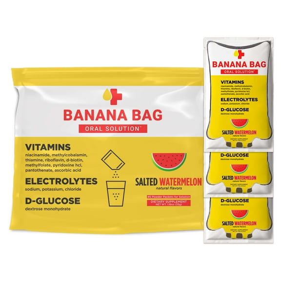 Banana Bag Oral Solution Pharmacist-Strength Recovery Formula - Electrolyte & Vitamin Powder Packet Drink Mix - Salted Watermelon (5-Pack)