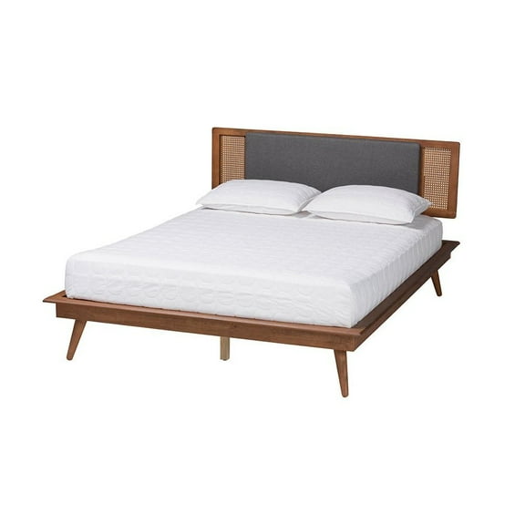 Baxton Studio Modern Dark Grey Fabric and Walnut Brown Finished Wood King Size Platform Bed