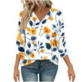 thumbnail image 2 of CYMMPU Floral Printed 3/4 Sleeve Tunic Tops V Neck Summer Fashion Shirts Blouses for Women Dressy Casual Loose Fit Spring Tops Business Elegant Work Topss L, 2 of 5