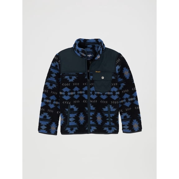 Wrangler Mixed Sherpa Full Zip Blue - Kids Boys Jacket - 112368269
