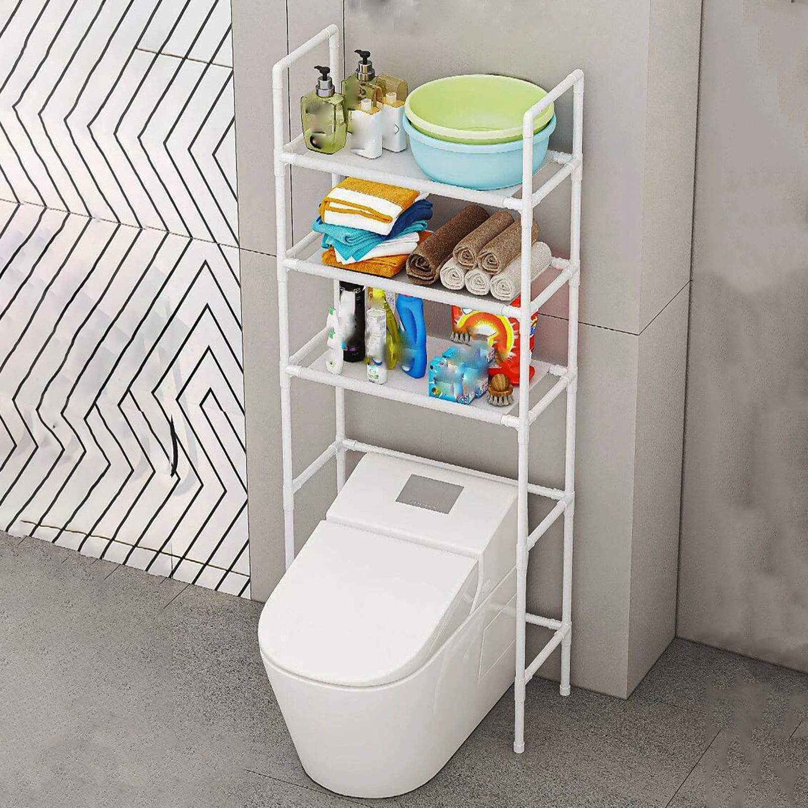 Over Toilet Storage Rack White | 3-Tier Stainless Steel Bathroom Organizer Shelf | Space Saving Multi-Purpose Shelving for Toiletries | 1-Piece | 60.23x18.7x10.23in