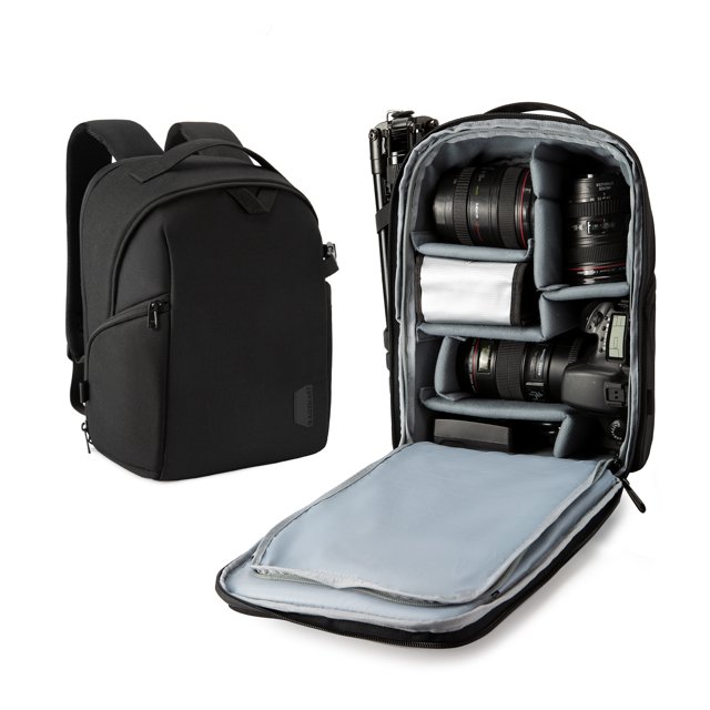DSLR SLR Camera Backpack with Rain Cover Waterproof Men Camera Bags Cases Fits up to 15.6 Inch Laptop Tripod Holder Black- 13.3inch