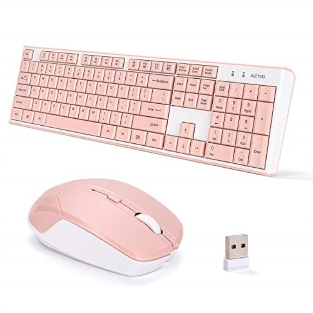 metoo wireless pink keyboard and mouse combo, ultrathin 2.4 usb mute