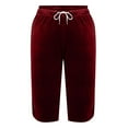 thumbnail image 7 of Velvet Pants Women Dressy Drawstring Elastic Waist Capri Pants Solid Color Loose Trousers with Open Leg Casual Lounge Wear, 7 of 7