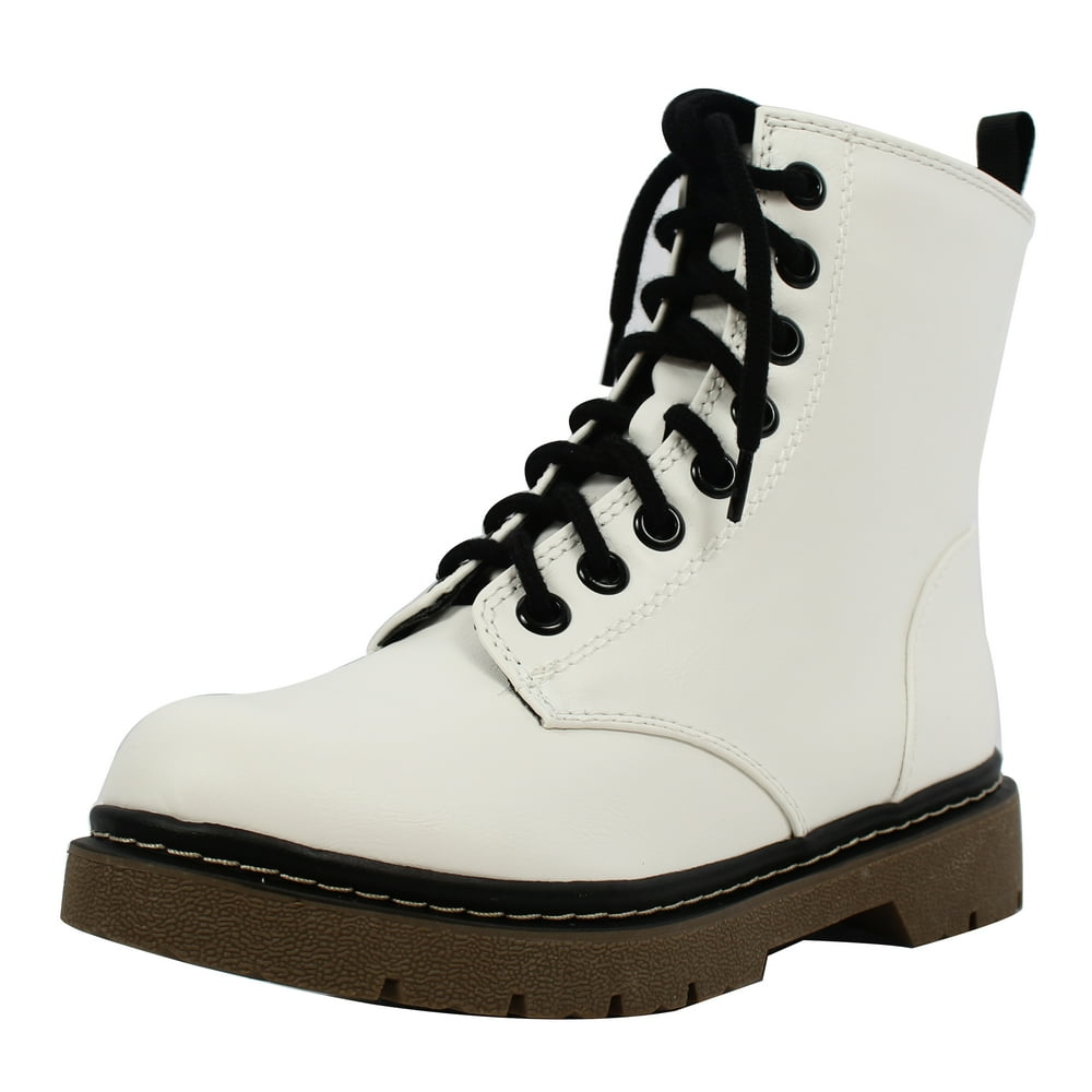 Soda Shoes - Soda Women's Lace Up Lug Sole Military Ankle Boot (White, 10 B(M) US) - Walmart.com