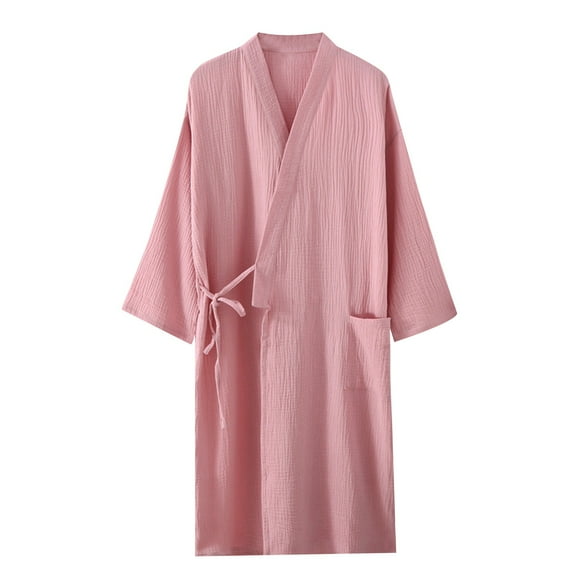Amzcrzy Women's Robes Solid Color Cotton Robe Loungewear Casual Knee Length Bathrobe Lightweight Nightgowns for Women with Pocket