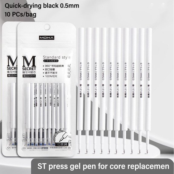 6PCS/Box Quick Drying High Quality Soft Cloud Grip ST Tip 0.5mm Black Ink Press Type Ballpoint Pen Neutral Pen Writing Tools Gel Pen 10PCS PEN REFILLS