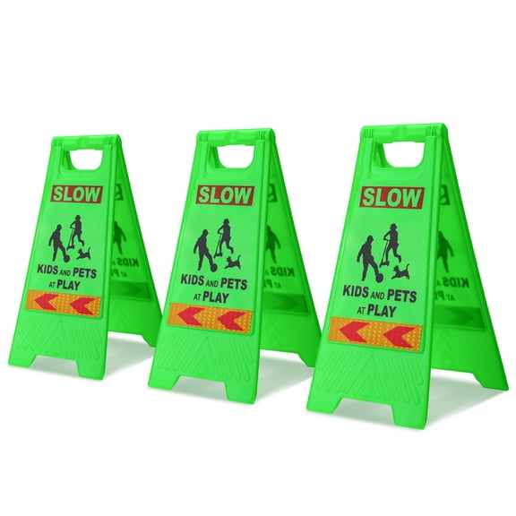 Slow Kids at Play Sign,Child Safety Double Sided with Reflective Tape,24"length,Children and Pets Playing Warning (3 pcs)
