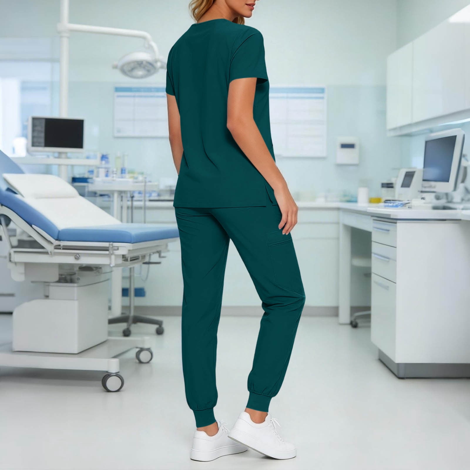 Scrubs for Women Set V-Neck Scrub Top Stretch Jogger Pants Stretchy Scrub Set Womens Workwear Nursing Uniform