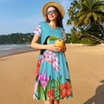 thumbnail image 4 of Rocae Tropical Jungle Flamingo for Dresses Summer Casual Ruffle Short Sleeve Cute Crew Neck Flowy Dress with Pockets, 4 of 6