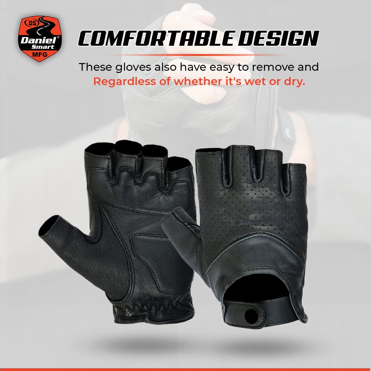 Daniel Smart Genuine Women’s Motorcycle Leather Gloves – Aniline Goat Leather - Fingerless Motorcycle Gloves with Perforated action and Gel Palm