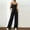 Black, variant on Women Casual Jumpsuit V Neck Spaghetti Strap Slim Fit High Waist Elastic Waist Wide Leg Pants Blue S