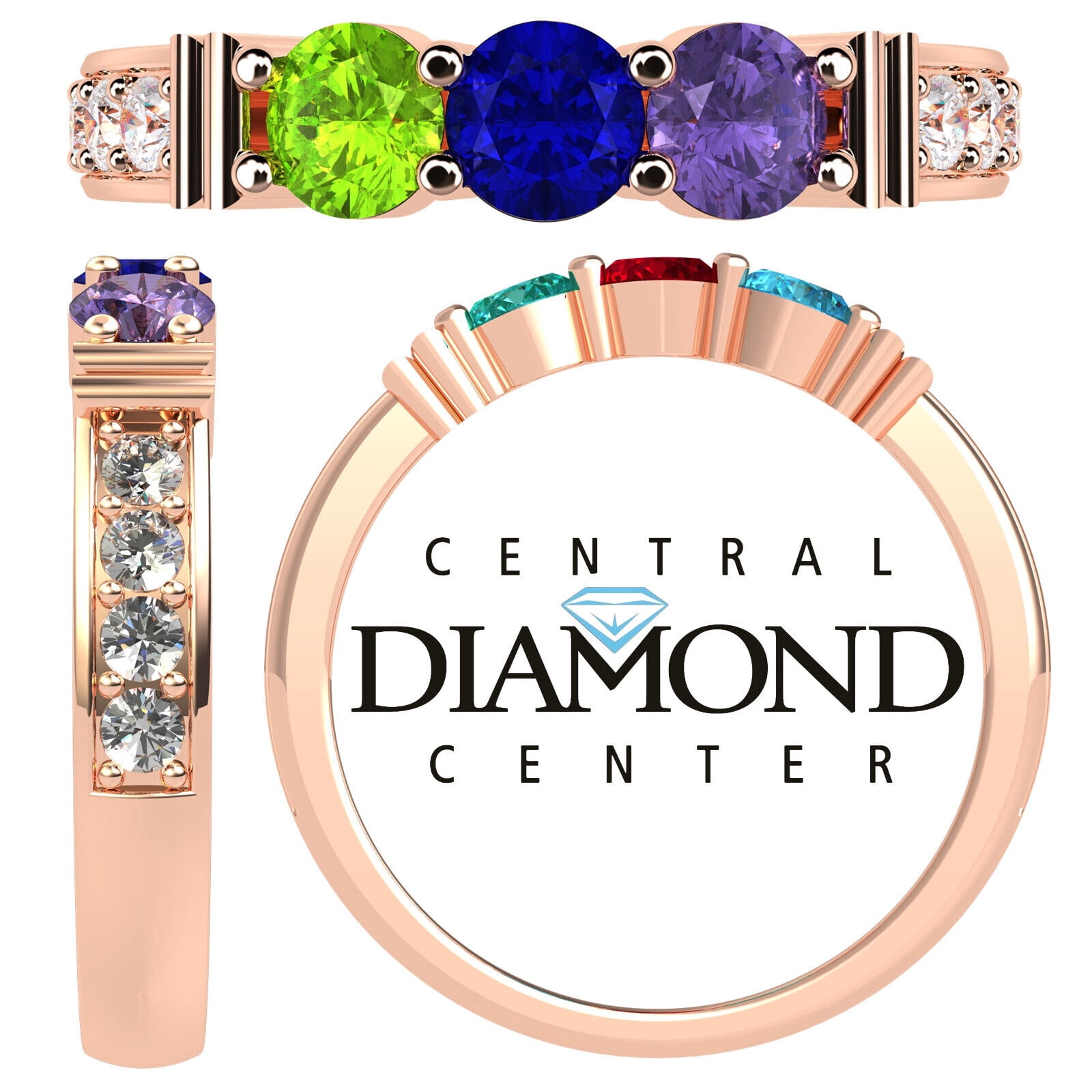 Nana Shared Prong W/Side Stone Mothers Day Ring 1- 6 Stone 10k Rose Gold Women's- Size 10 - Stone 3