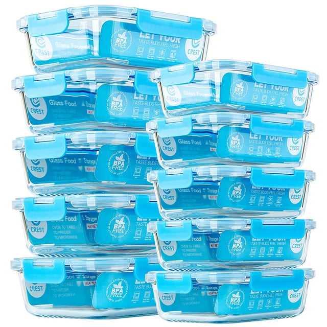 Recipientes de vidrio para preparación de comidas C CREST, paquete de 10 con tapas, 10 litros