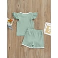 thumbnail image 4 of hirigin Toddler Kids Girls 2 Pieces Outfit, Fly Sleeve Round Neck Contrast Color T-Shirt + Bowknot Shorts Summer Set, 4 of 8